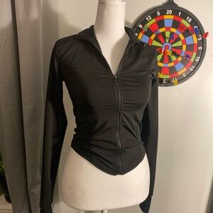 Sleek Black Zip-Up Jacket with thumb holes